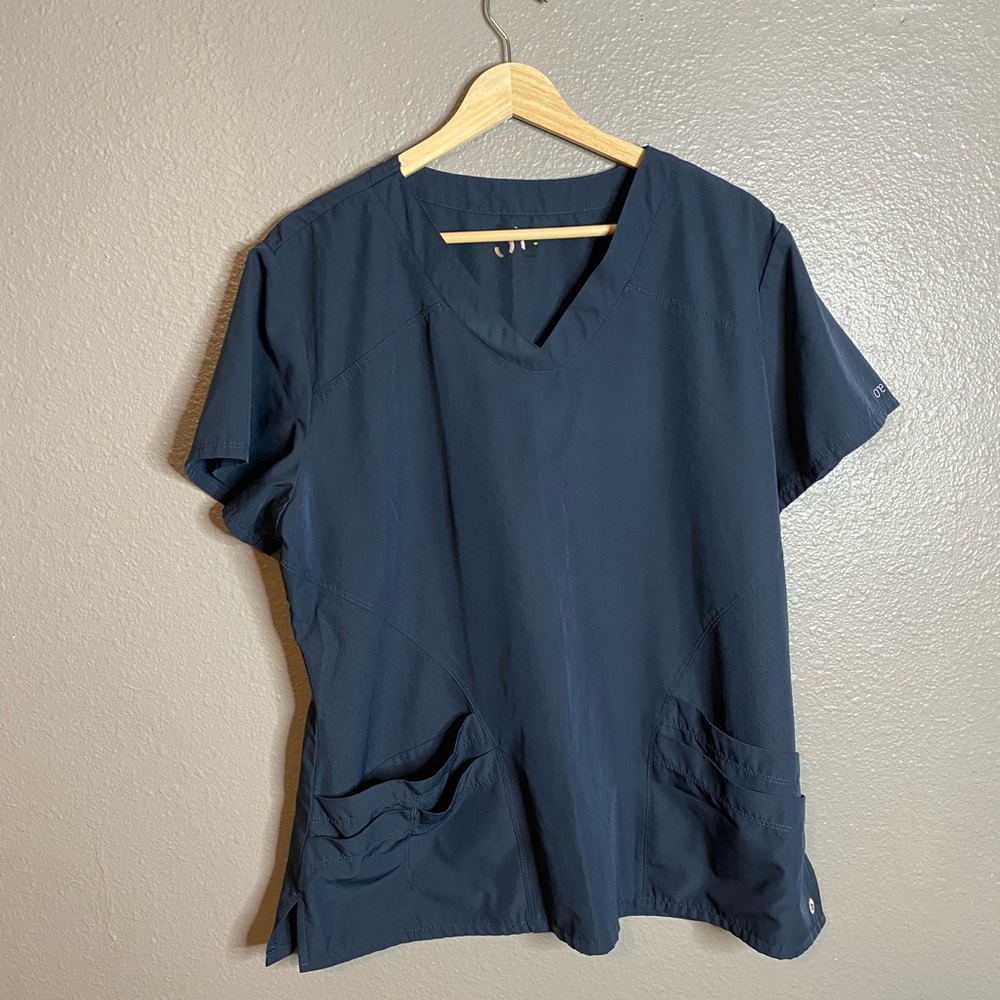 Barco Uniforms Dark Blue V-Neck Short Sleeve Top - Picture 2 of 7